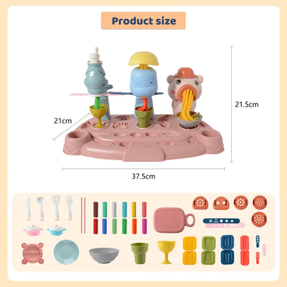 Anywise Play Dough Sets for Kids 2-4,Clay Noodle Maker,3 in 1 Noodle Maker Toy,Kitchen Toy Playdough Clay for Making Noodle Cookies - Anywise