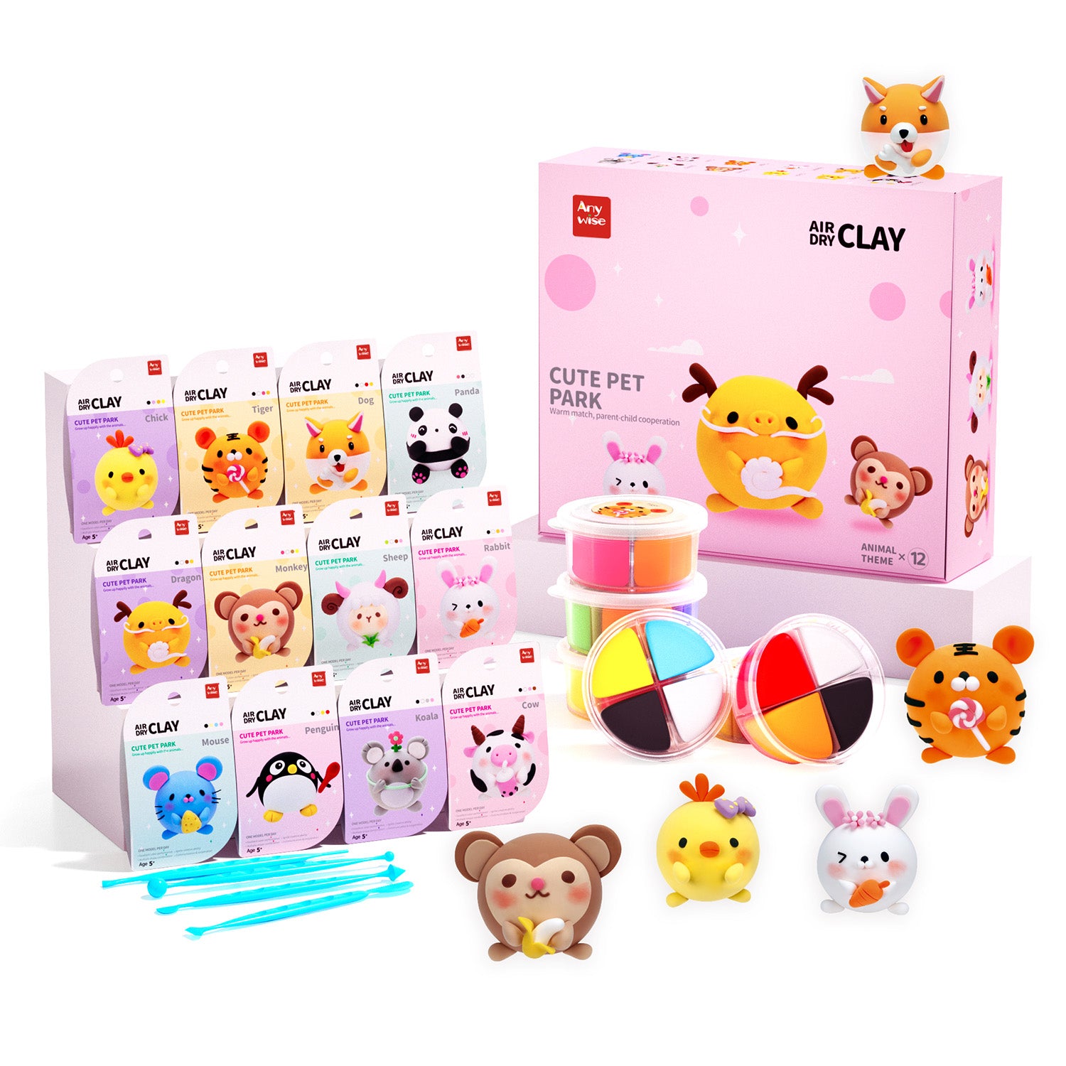 Air Dry Clay Kit for Kids, Modeling DIY Magic Clay, Creative Art Children Gift, Sculpting Tools,Super Soft and Light Foam, Individual Box, Safe Craft Toy for Boys Girls - Anywise