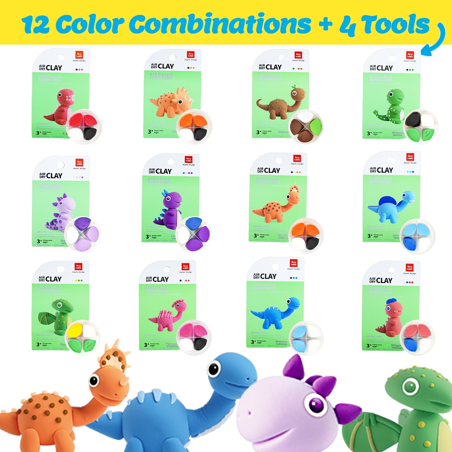 Jurassic Dinosaurs Air Dry Clay Kits | Clay DIY Air Dry Kits - Anywise